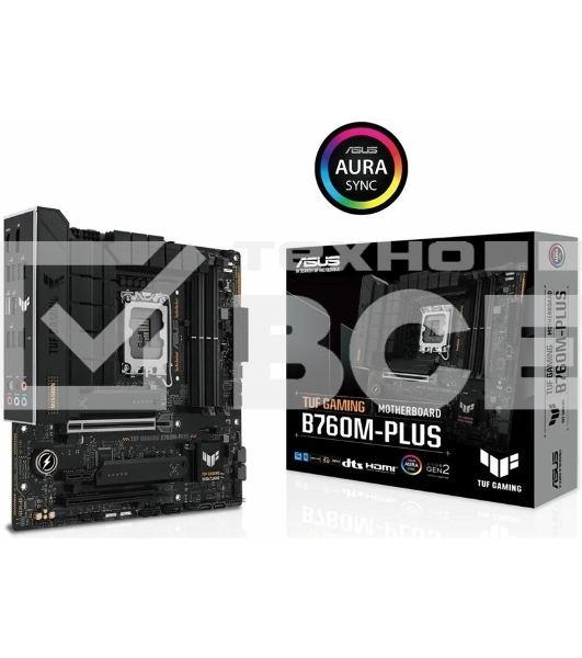 Материнская плата ASUS TUF GAMING B760M-PLUS, LGA 1700, Intel B760, 4xDDR5, 4xSATA, 2xM.2, 1xPCIe 5.0 x16, 1xPCIe 4.0 x4, 1xPCIe x1, 2xUSB-A 3.2 Gen 2, 3xUSB-A 3.2 Gen 1, 2xUSB 2.0, 1xUSB-C 3.2 Gen 2x2, 1x2.5Gb LAN, 5x3.5 мм, 7.1, mATX