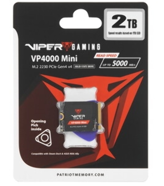 Накопитель SSD Patriot Viper VP4000, 2Tb, PCIe 4.0 x16, M.2 2230, NVMe, R/W 3200/3500, с радиатором