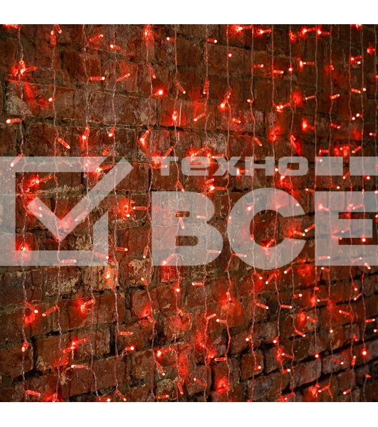 Гирлянда 'Светодиодный Дождь' 2х3м, постоянное свечение, прозрачный провод, 230 В, диоды КРАСНЫЕ, 448 LED