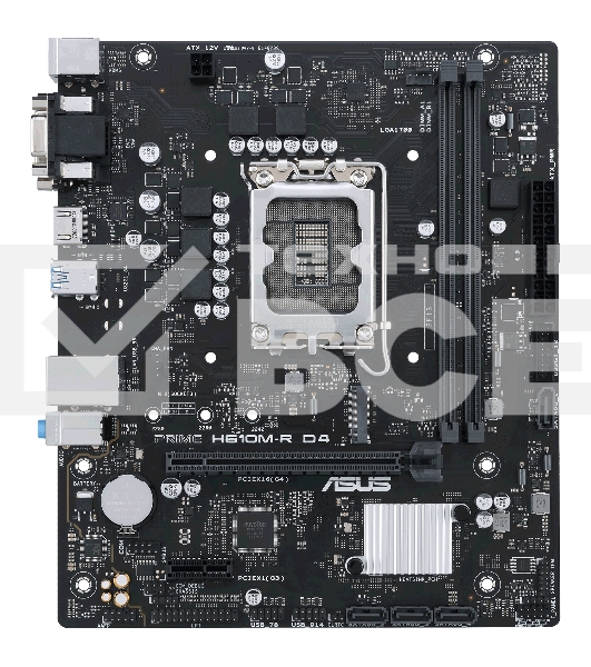 Материнская плата ASUS PRIME H610M-R D4-SI, LGA 1700, Intel H610, 2xDDR4, 4xSATA, 1xM.2 PCIe 3.0 x4, 1xPCIe 4.0 x16, 1xPCIe x1, 1xHDMI, 1xDVI, 1xVGA, 2xUSB-A 2.0, 2xUSB-A 3.2 Gen 1, 1x 1Gb LAN, 3x3.5 мм, 7.1, mATX