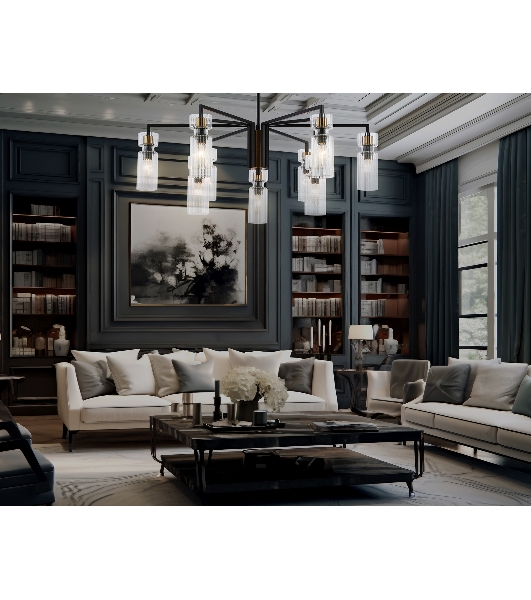 Люстра Ambrella light LH56117/9 BK/BS/CL черный/латунь/прозрачный E14*9 max 40W D765*440