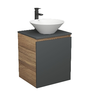 Тумба Bau Dream Blackwood 50 графит, раковина BAU Dream D43, смеситель для раковины высокий Hotel Black, черный
