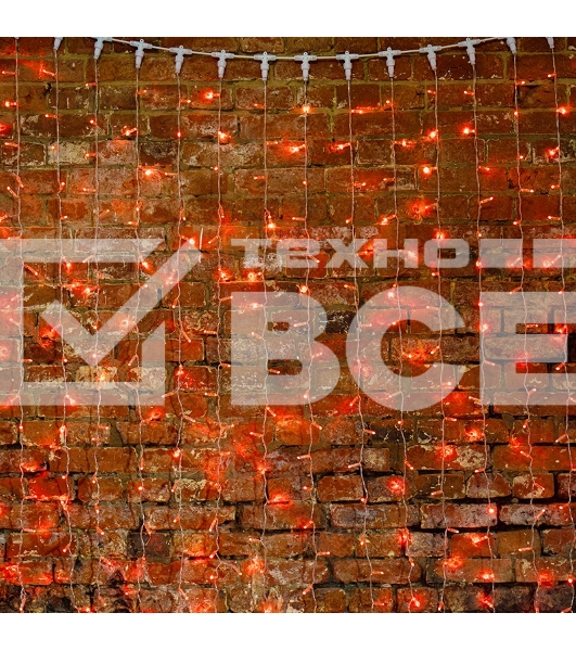 Гирлянда 'Светодиодный Дождь' 2х3м, постоянное свечение, прозрачный провод, 230 В, диоды КРАСНЫЕ, 448 LED