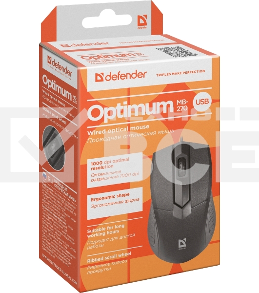 Мышь проводная Defender Optimum MB-270 черный, 1000 dpi, USB, кнопки - 3