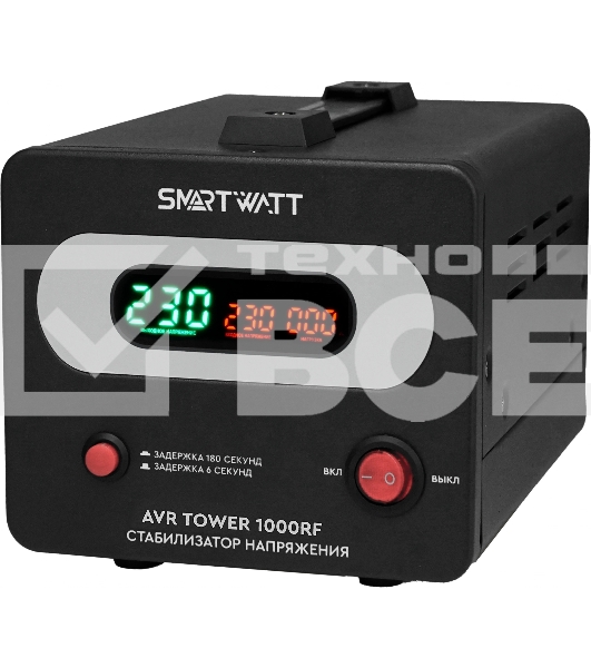 Напольный стабилизатор напряжения SMARTWATT AVR TOWER 1000RF (140W - 260W, 1000VA, 1 кВт, 50-60 Гц, розеток - 1, LED-дис