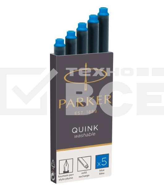 Картридж Parker Quink Z11 (CW1950383) синие чернила смывающиеся для ручек перьевых (5шт)