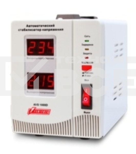 Стабилизатор напряжения Powerman AVS-D Voltage Regulator 1000VA, Digital Indication, 2x Schuko Outlets, 1m Power Cord, 230V, 1 year warranty, White
