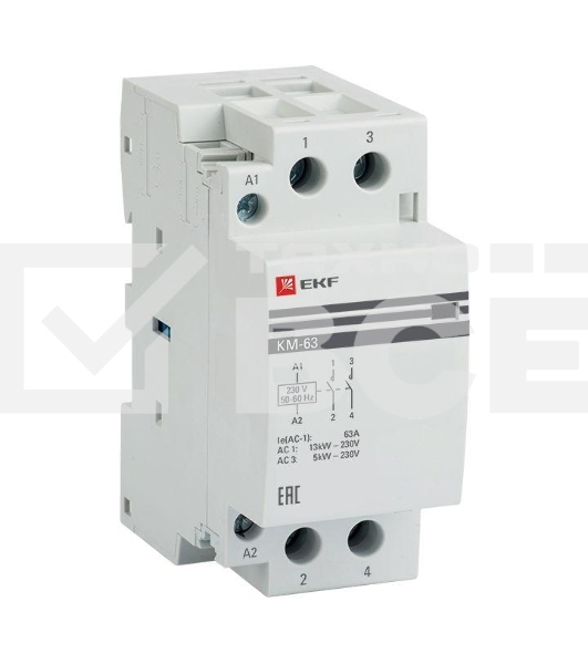 Контактор модульный EKF km-2-63-20 КМ 63А 2NO (2 мод.) PROxima