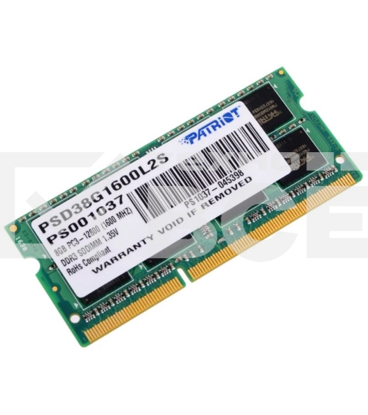 Оперативная память Patriot, DDR3L, 8GB (1x8 GB), 1600 MHz, CL11, SO-DIMM