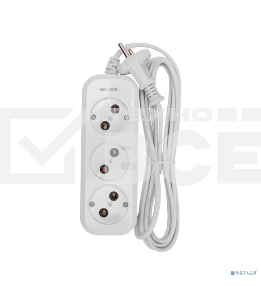 Удлинитель PROconnect 3 гнезда, 3 м, 2х0,75 мм², б/з, белый