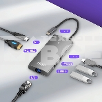 Док-станция HIPER Docking station USB-C HUB 6in1 (1*USB-C 100W PD, 1*HDMI 4K@60Hz, 2*USB-A 3.0 (5Gbps data), 1*USB-C 3.0 (5Gbps data), 1*RJ45 Gb), фото11