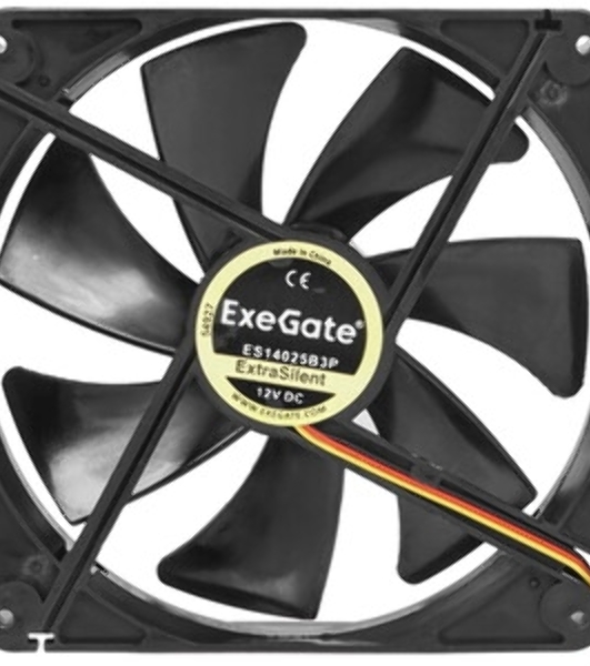 Вентилятор для корпуса ExeGate ExtraSilent ES14025B3P черный, 140 мм, 850 об/мин, 16.5 дБ, 3 pin
