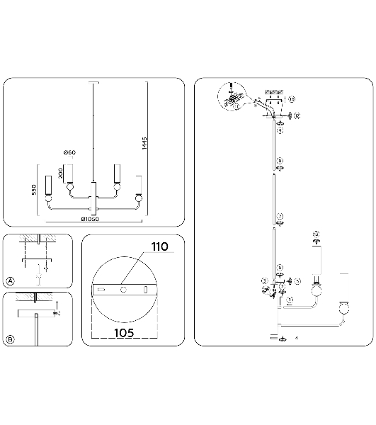 Люстра Ambrella light LH53251/6 BS/FR латунь/белый матовый E14*6 max 40W D1050*1445