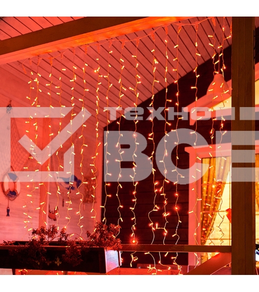 Гирлянда 'Светодиодный Дождь' 2х3м, постоянное свечение, прозрачный провод, 230 В, диоды КРАСНЫЕ, 448 LED