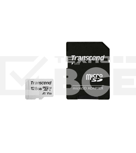 Флеш карта Transcend Micro SecureDigital 128Gb MicroSDXC Class 10 UHS-I U3, SD adapter}(TS128GUSD300S-A)