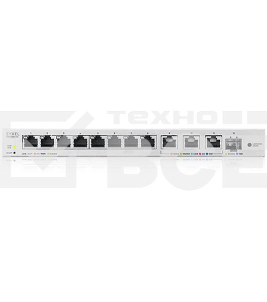 Мультигигабитный Smart L2 коммутатор Zyxel XGS1250-12, 8xGE, 3x1/2,5/5/10G, 1xSFP+, кнопка LED ECO Mode, настольный