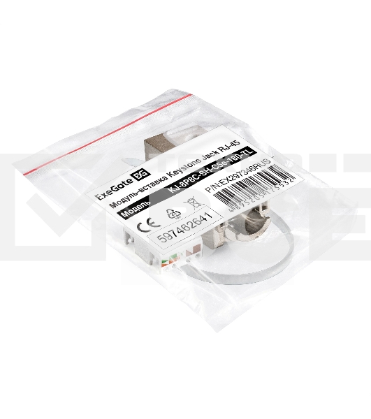 Модуль-вставка Keystone Jack RJ-45 ExeGate KJ-8P8C-SH-C5e-180-TL (Кат.5e, экранированная, 180 градусов, IDC Toolless (без инструмента))