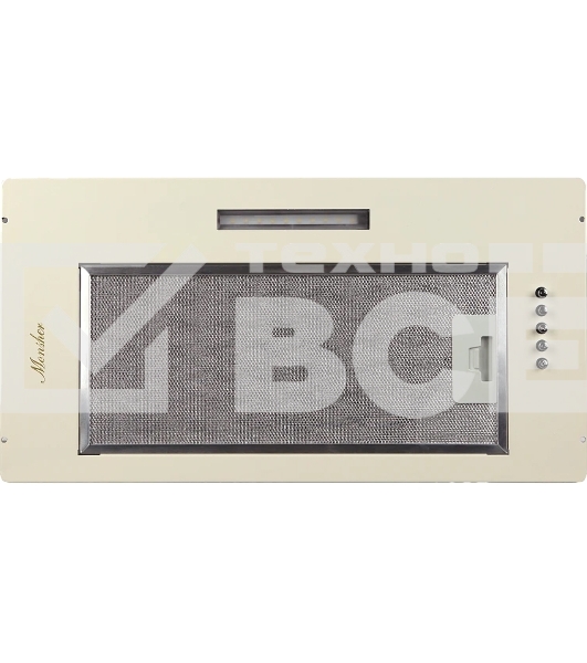 Встраиваемая вытяжка MONSHER ANGERS 60 Beige, ширина 60 см, отвод/рециркуляция, 500 м3/час, механическое кнопочное управление, 3 скорости, светодиодное освещение 1х5 Вт, металлические жироулавливающие фильтры, угольный фильтр KFY (опция), уровень шума 45 