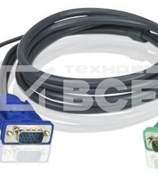 Шнур, мон+клав+мышь USB ATEN, SPHD15=>HD DB15+USB A-Тип, Male-2xMale, 8+4 проводов, опрессованный, 3 метр., черный, (2L-5203U)