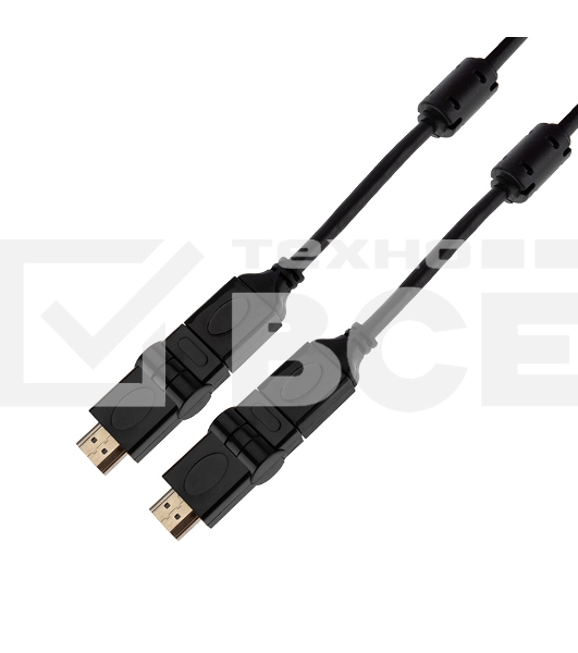 Шнур HDMI - HDMI с фильтрами, длина 2 метра, угловой 360° (GOLD) (PVC пакет) Rexant