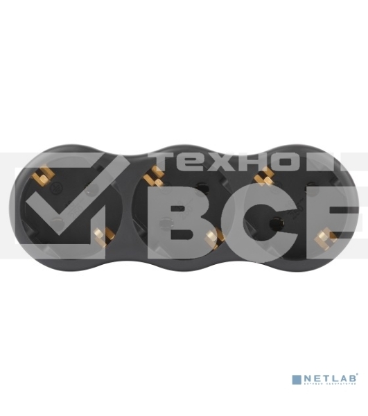 Разветвитель электрический ЭРА SPx-3e-B на 3 розетки с заземлением 16А черный