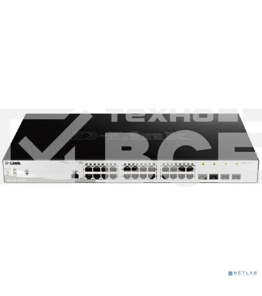 Управляемый коммутатор 2 уровня D-Link DGS-1210-28MP/ME/B2A PROJ с 24 портами 10/100/1000Base-T и 4 портами 1000Base-X SFP (24 порта с поддержкой PoE 802.3af/802.3at (30 Вт), PoE-бюджет 370 Вт)