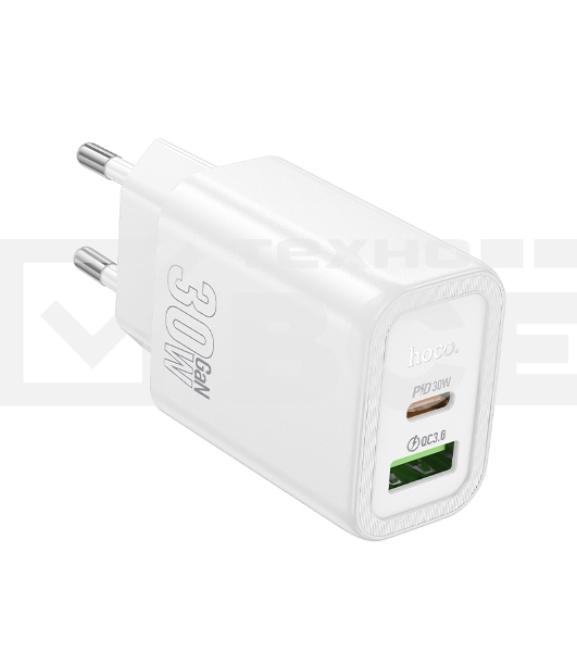 Зарядное устройство Hoco 30Вт, 3А, QC3.0/PD, 1xUSB, 1xType-C, N63, белый, коробка