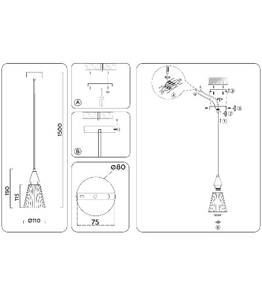 Светильник Ambrella light LH58111 BK/LW/SM черный/светлое дерево/дымчатый E14 max 40W D110*1500