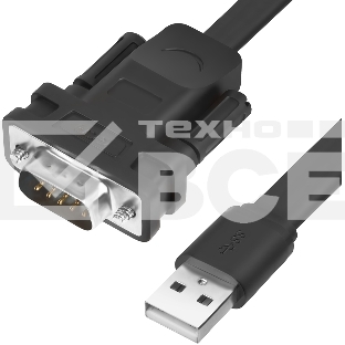 Конвертер-переходник Greenconnect 2.0m плоский, черный, 28/26 AWG, USB 2.0 AM / DB9 RS-232 PROF GCR-UOC5M-BCG-2.0m, чипсет PL2303RA