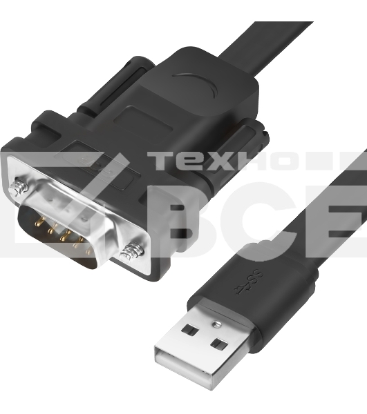 Конвертер-переходник Greenconnect 2.0m плоский, черный, 28/26 AWG, USB 2.0 AM / DB9 RS-232 PROF GCR-UOC5M-BCG-2.0m, чипсет PL2303RA