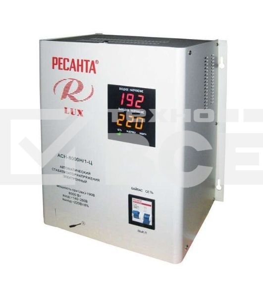 Стабилизатор напряжения Ресанта АСН-8 000 Н/1-Ц 63/6/17 Стабилизатор Lux {220В±8%, Габ. 305х190х360, Вес 15кг}