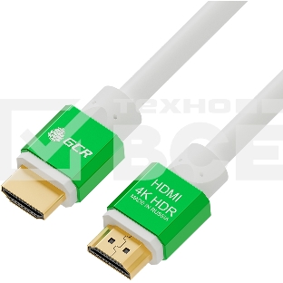 Кабель Greenconnect  1.0m HDMI версия 2.0, HDR 4:2:2, Ultra HD, 4K 60 fps 60Hz/5K*30Hz, 3D, AUDIO, 18.0 Гбит/с, 28/28 AWG, OD7.3mm, тройной экран, белый, AL корпус зеленый