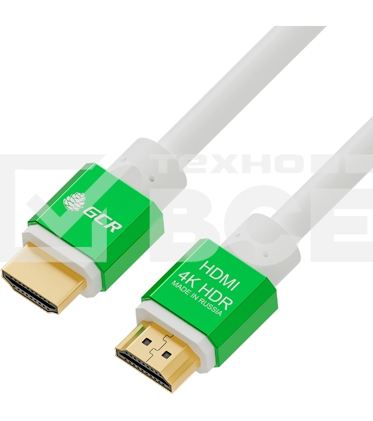 Кабель Greenconnect  1.0m HDMI версия 2.0, HDR 4:2:2, Ultra HD, 4K 60 fps 60Hz/5K*30Hz, 3D, AUDIO, 18.0 Гбит/с, 28/28 AWG, OD7.3mm, тройной экран, белый, AL корпус зеленый