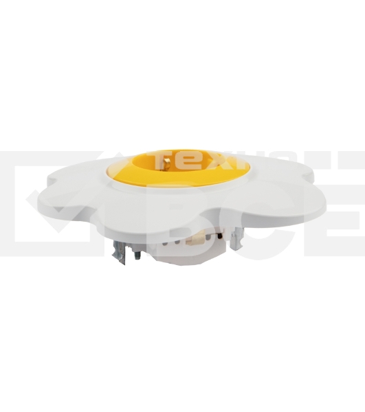 Розетка одноместная KRANZ HAPPY Яичница скрытой установки, с заземлением и защитными шторками, желтая/белая