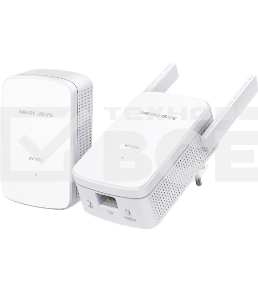Комплект гигабитных Wi-Fi адаптеров Mercusys Powerline AV1000 Powerline kit with 300Mbps Wi-Fi, plug and play, up to 300 meters over an existing electrical circuit, the kit includes a MP510 and a MP500.