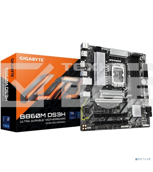 Материнская плата Gigabyte B860M DS3H (rev. 1.0), LGA1851, Intel B860, 4xDDR5, 4xSATA, 2xM.2, 1xPCIe 5.0 x16, 2xPCIe 4.0 x1, 2xDP, 1xHDMI, 1x2.5Gb LAN, 1xUSB-C 10Gbps, 2xUSB-A 10Gbps, 6xUSB-A 5Gbps, 7xUSB-A 2.0, 3x3.5мм, 7.1, mATX