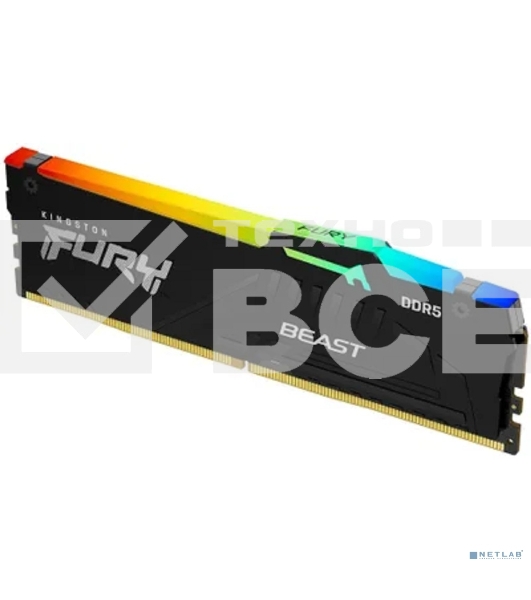 Оперативная память Kingston Fury Beast RGB, DDR5, 32GB (1x32GB), 6000 MHz, CL36, с радиатором, RGB, черный
