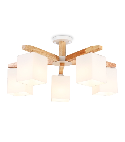 Светильник Ambrella light TR83118/5 WH/LW белый/светлое дерево E27/5 max 40W D700*325