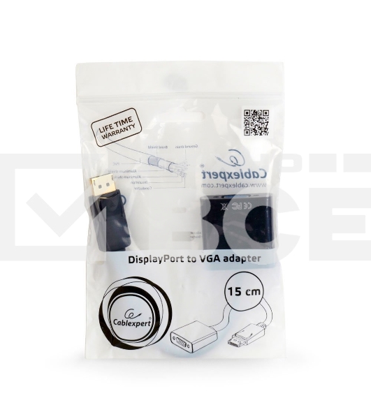 Переходник DisplayPort - VGA Cablexpert A-DPM-VGAF-02, 20M/15F, кабель 15см, пакет