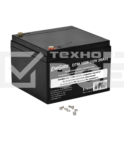 Батарея ExeGate DTM 1226 (12V 26Ah), клеммы под болт М5