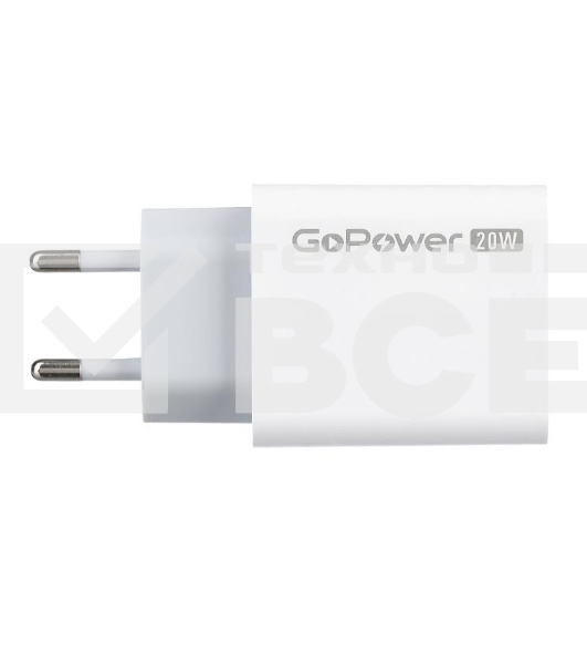 Сетевое зарядное устройство GOPOWER 1USB+1TYPE-C 20W QC3.0 00-00028401 WHITE