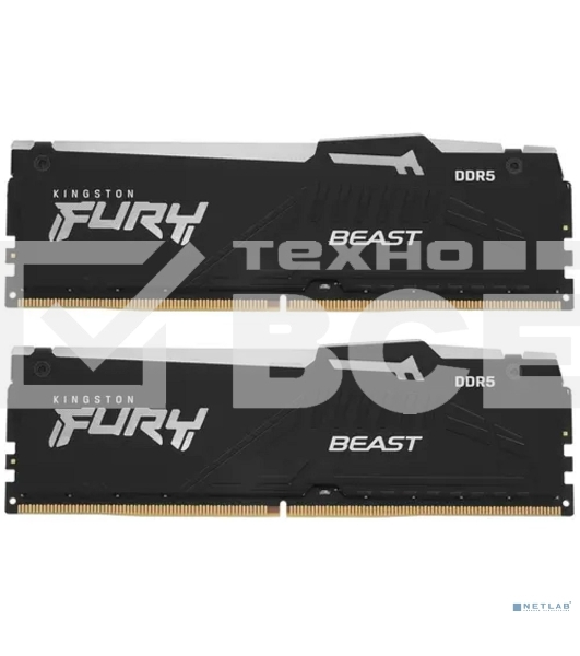 Оперативная память Kingston Fury Beast, DDR5, 16GB (2x8GB), 5200MHz, CL40, с радиаторами, RGB, черный