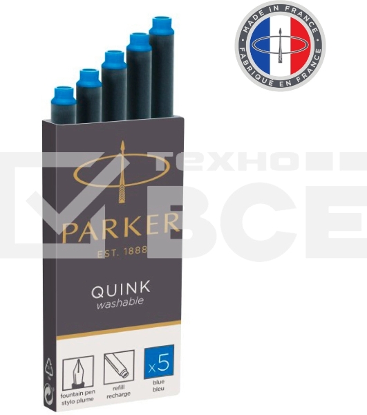 Картридж Parker Quink Z11 (CW1950383) синие чернила смывающиеся для ручек перьевых (5шт)
