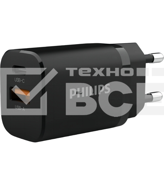 Сетевое зарядное устройство Philips DLP5331 30W 1.5A (PD) USB/USB Type-C универсальное черный