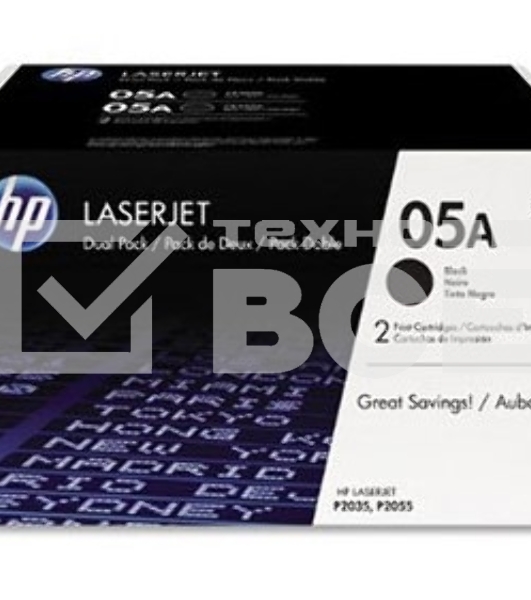 Картридж лазерный комплект HP CE505D черный для LJ P2055/P2035/P2050 (2 упак. х 2300 стр.)