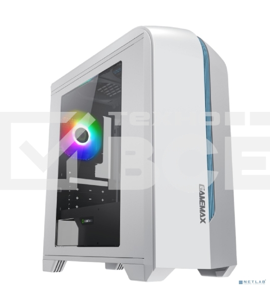 Компьютерный корпус GameMax Centauri, без БП, (ATX,Бело-голуб,USB 3.0, Зак.стек.,1*120мм. RGb, пыл.фильтр), белый/синий