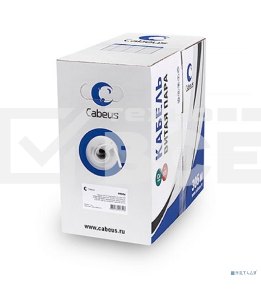 Кабель витая пара Cabeus UTP-4P-Cat.5e-SOLID-GY-LIGHT UTP (U/UTP), категория 5e, 4 пары 0,47мм (24 AWG), PVC нг(А)-LS, серый (305 м)