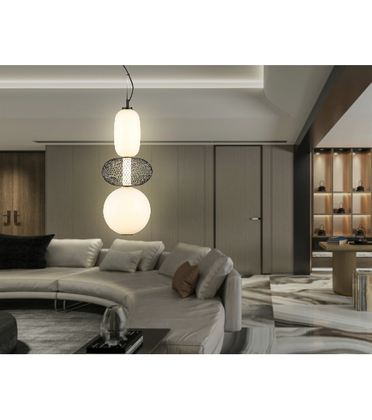 Подвесной светодиодный светильник Ambrella light LH11008 BK/FR черный/белый матовый 24W 3000K D220*570