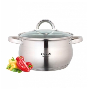Кастрюля со стеклянной крышкой Zeidan Z-50237 2,1 л (д.16х10.5 см), нерж.сталь, внутренняя -зеркальная полировка, снаружи - комбинированная полировка, шкала литража, 5-ти слойное капсулир. дно, подарочная упаковка с пластиковой ручкой.