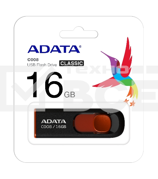 Флеш диск AData 16Gb C008 AC008-16G-RKD USB2.0 красный